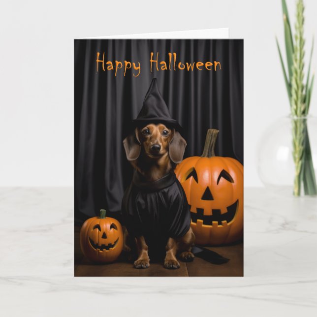 Tarjeta Cute Dachshund Halloween (Anverso)