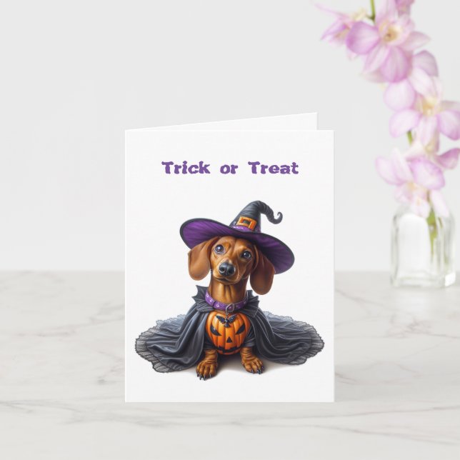 Tarjeta Cute Dachshund Halloween Witch Grey Card (Orquídea)
