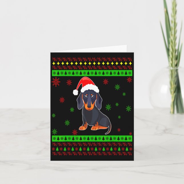 Tarjeta Cute Dachshund Long Dog Mom Merry Xmas New Year  (Anverso)