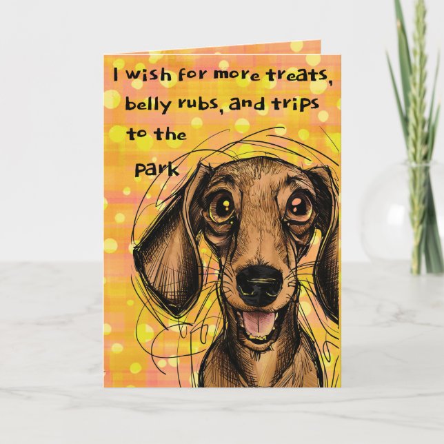 Tarjeta Cute Dachshund Perro Divertido Brillante Feliz cum (Anverso)