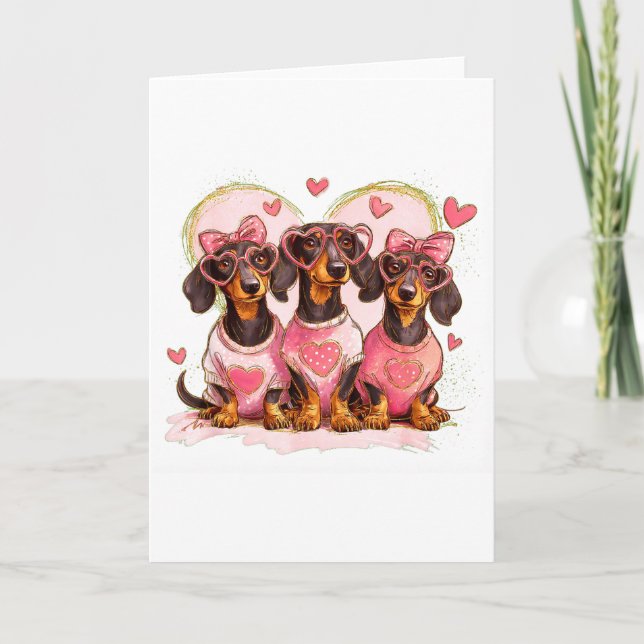 Tarjeta Cute Dachshund San Valentín Corazón Amante Perros  (Anverso)