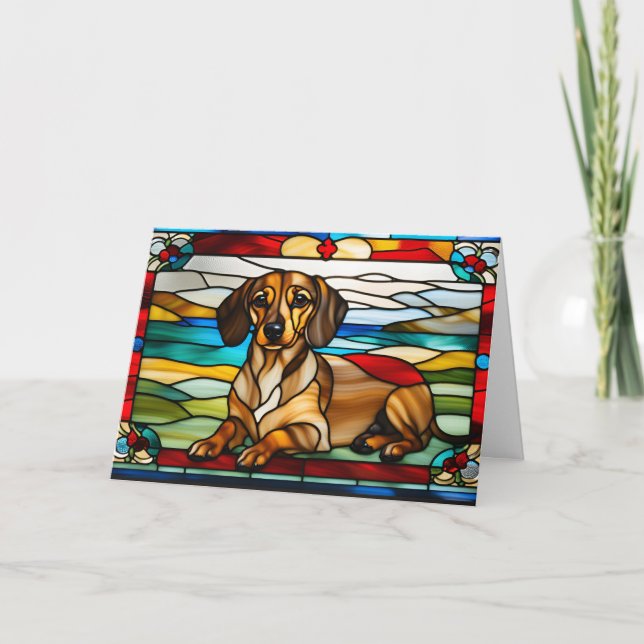 Tarjeta Cute Dachshund Vidrio Emplomado (Anverso)