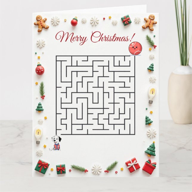 Tarjeta Cute Dalmatian Dog Christmas Maze Puzzle Holiday (Anverso)