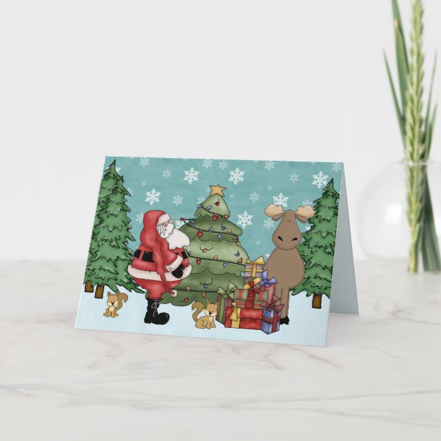 Tarjeta cute de Navidades y alces de Woodland (Anverso)