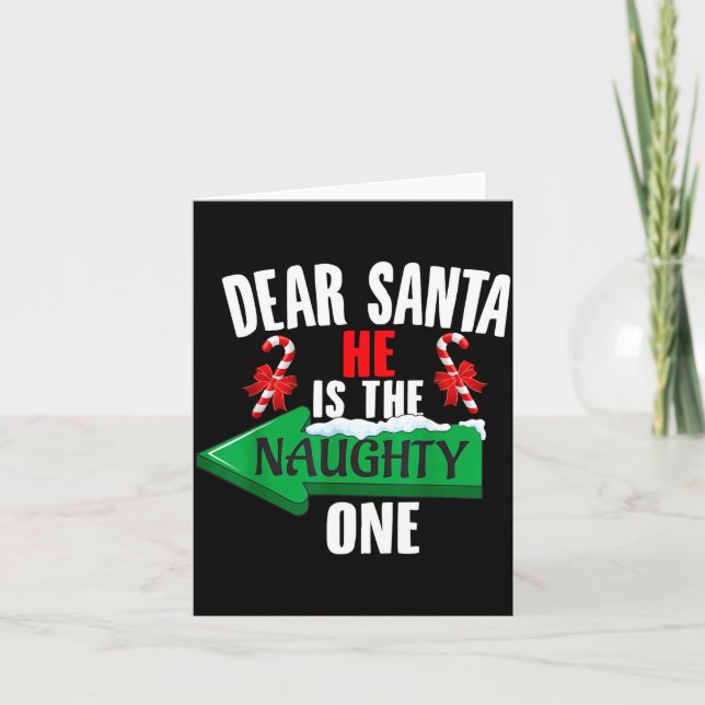 Tarjeta Cute Dear Santa He Is The Naughty One Couple Chris (Anverso)