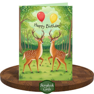 Tarjeta Cute Deer Couple Forest Storybook Art Cumpleaños
