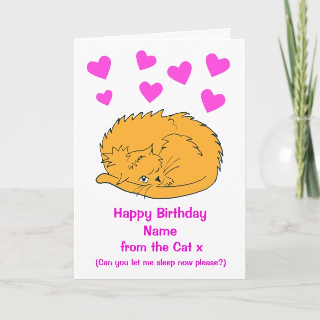 Tarjeta Cute del cumpleaños del gato que duerme (Anverso)