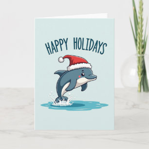 Tarjeta Cute delfín feliz vacaciones Santa Hat Card