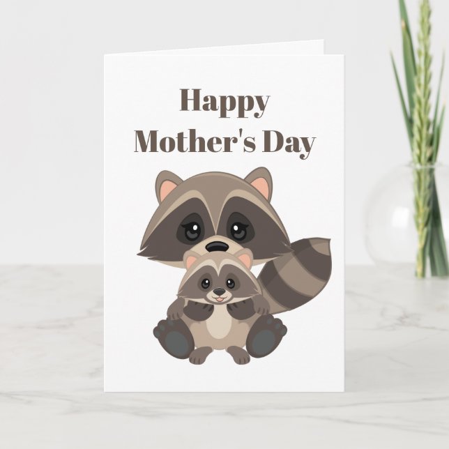 Tarjeta Cute Día de la Madre mapache festivo (Anverso)