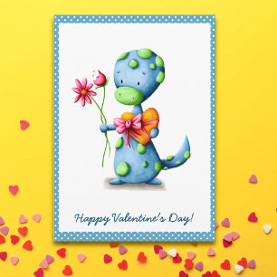 Tarjeta Cute Dino Azul Día de San Valentín