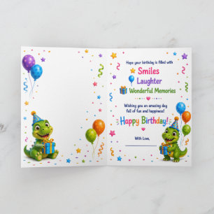 Tarjeta Cute Dinosaur Birthday Card for Kids – Happy Birth