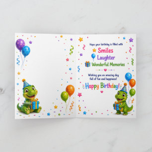 Tarjeta Cute Dinosaur Birthday Card for Kids – Happy Birth