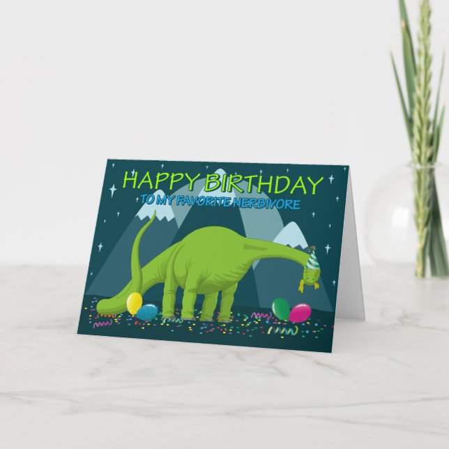 Tarjeta Cute Dinosaur Herbivore, Cumpleaños (Anverso)
