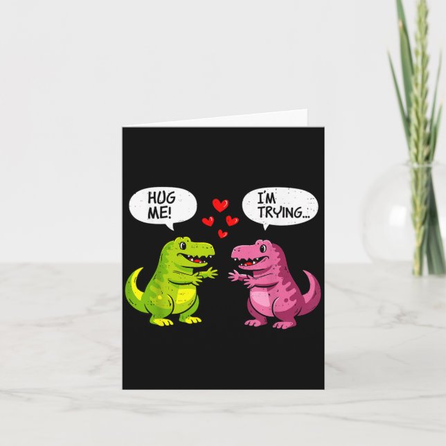 Tarjeta Cute Dinosaur T Rex Hug Valentines Day Couple Boyf (Anverso)