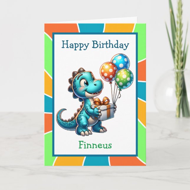 Tarjeta Cute Dinosaurio y Colores Página Cumpleaños (Anverso)