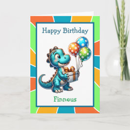 Tarjeta Cute Dinosaurio y Colores Página Cumpleaños