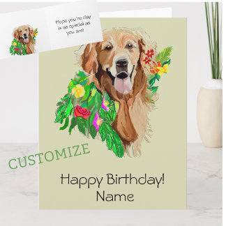 Tarjeta Cute Dog Amid Flowers Golden Retriever Birthday