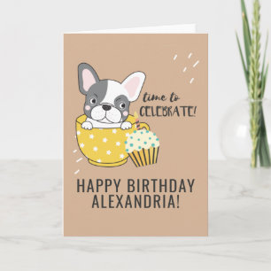 Tarjeta Cute Dog Personalizado Cupcake Candle Happy Birday