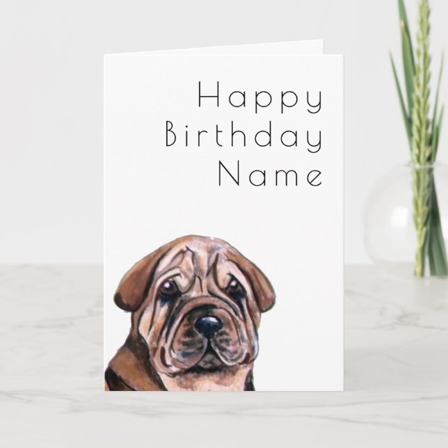 Tarjeta Cute Dog Shar Pei Art Deco Cumpleaños (Anverso)
