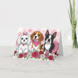 Tarjeta Cute Dog Trio Roses Valentine's Day Card - Pet Lov