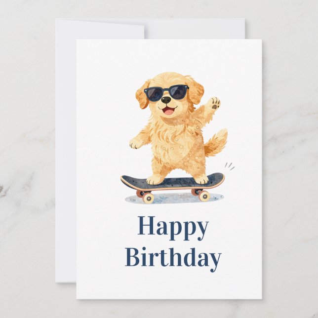 Tarjeta Cute Dog Wearing Sunglasses Riding Skateboard (Anverso)