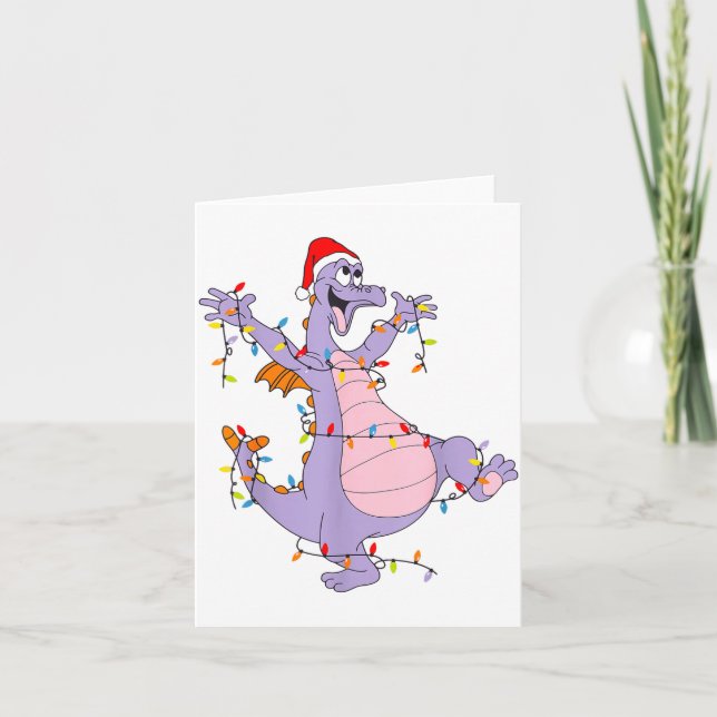 Tarjeta Cute Dragon Christmas Lights Santa Hat Animal Men  (Anverso)