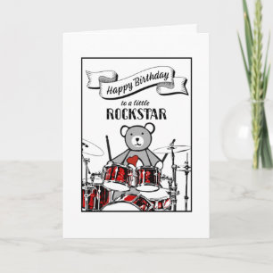 Tarjeta Cute Drummer Teddy Rockstar Rock & Roll Cumpleaños