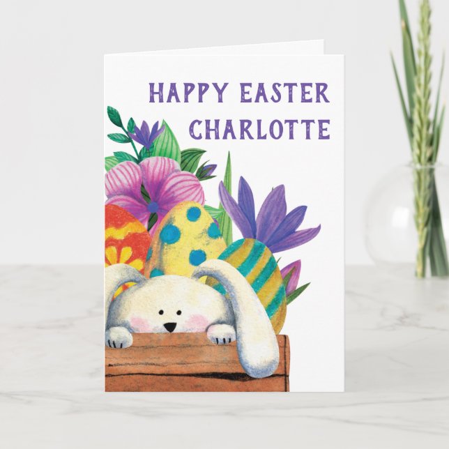 Tarjeta Cute Easter Bunny Follet Easter Card (Anverso)