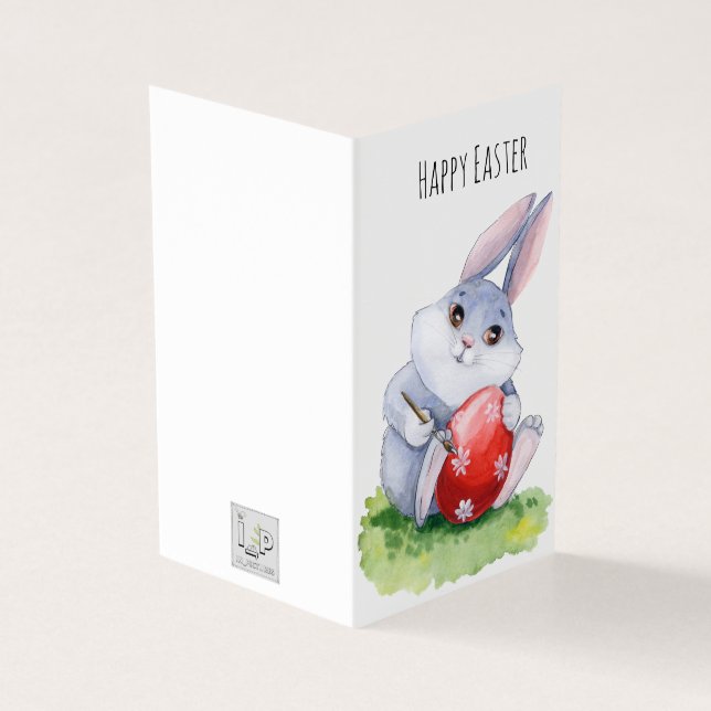 Tarjeta Cute Easter Bunny Painting Egg Holiday Card (Exterior)