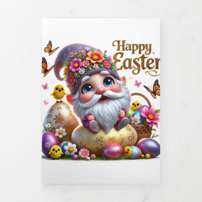 Tarjeta Cute Easter plegada con Gnome (Foto de portada)