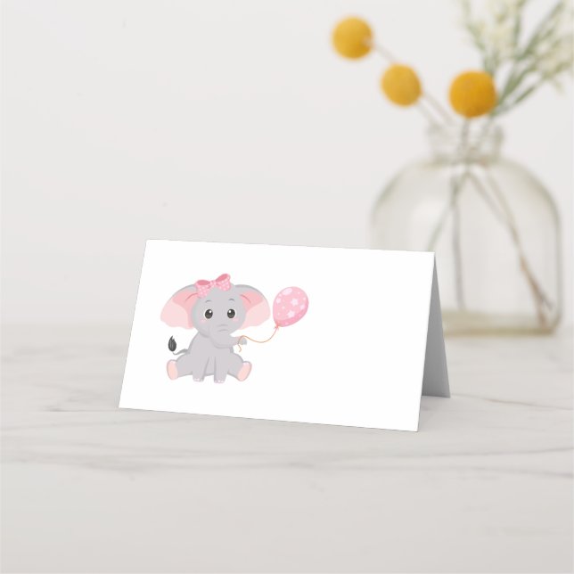 Tarjeta Cute Elephant Balloon Pink Place (Anverso)