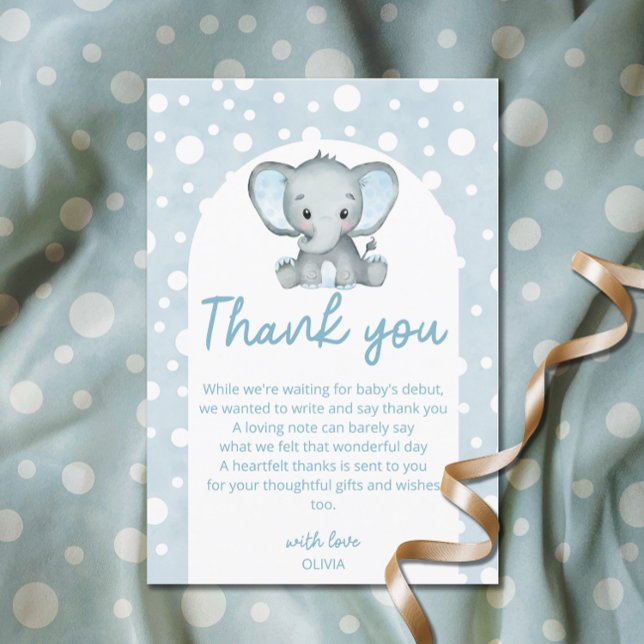 Tarjeta Cute Elephant blue Baby Shower Gracias (Subido por el creador)