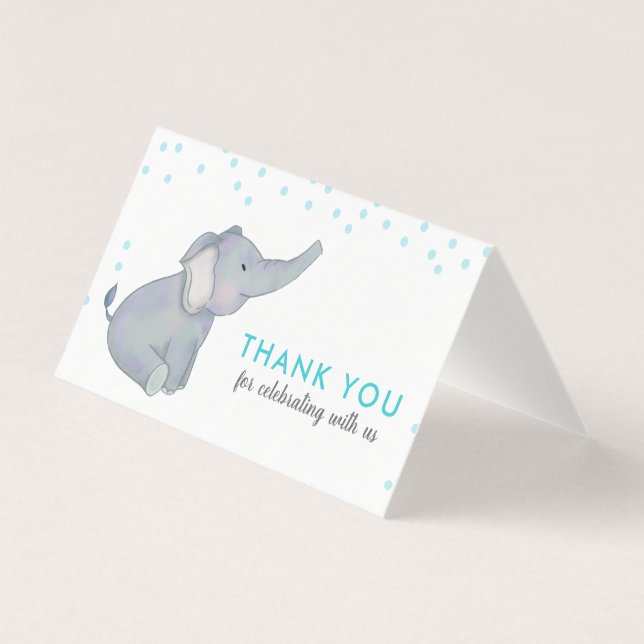 Tarjeta Cute Elephant Blue Confetti Baby Shower Gracias (Anverso)