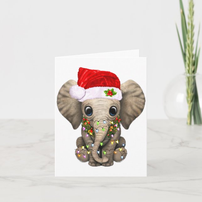 Tarjeta Cute Elephant Christmas Light Funny Elephant Lover (Anverso)