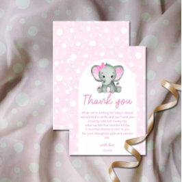 Tarjeta Cute Elephant rosa Baby Shower Gracias
