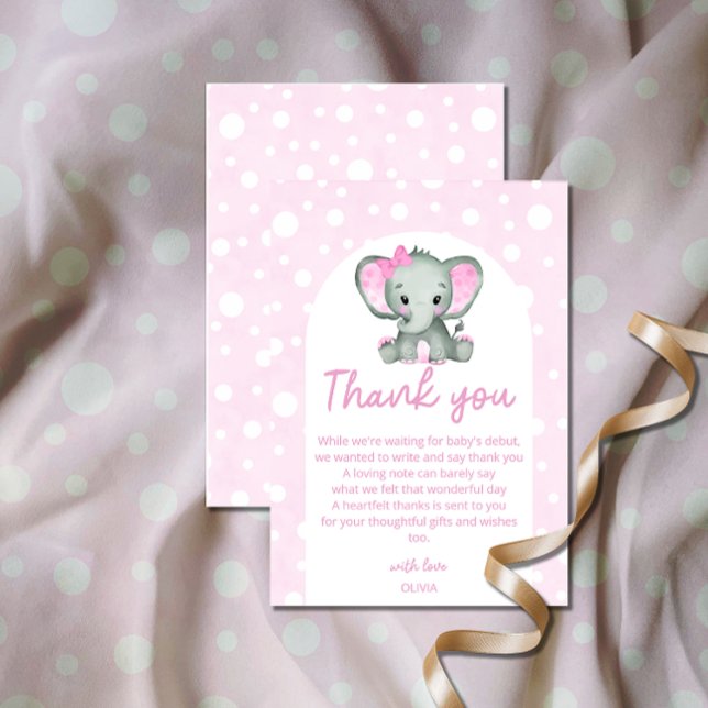 Tarjeta Cute Elephant rosa Baby Shower Gracias (Subido por el creador)