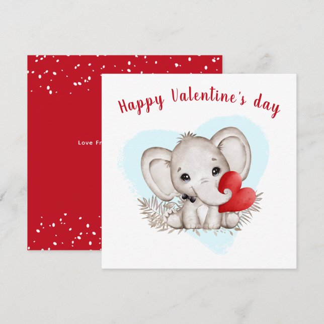 Tarjeta Cute Elephant Valentines (Anverso / Reverso)