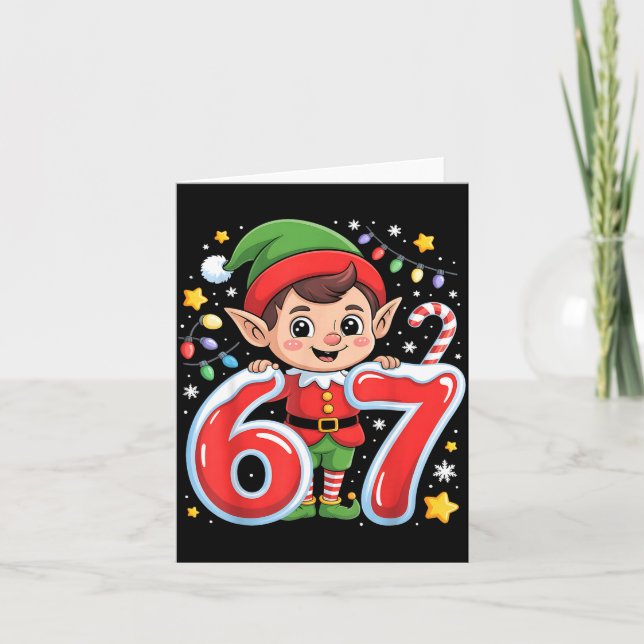 Tarjeta Cute Elf Six Seven 6 7 Meme Funny Christmas Costum (Anverso)