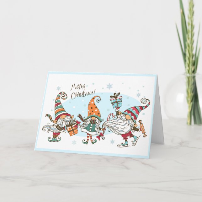 Tarjeta Cute Elfos de Navidad Alegres Gnomos Acuarela Dive (Anverso)