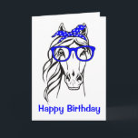 Tarjeta Cute Equestrian Blue Western Funny Horse Birthday<br><div class="desc">Sending birthday greetings for friends and family has never been easier than with this cute horse Happy birthday card. Equestrian birthday cards are perfect for * personal use * western or country farm theme birthday parties * businesses - vets, horse trainers, horse breeders, stables * Equestrians / farmers/ cowgirls /...</div>