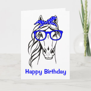 Tarjeta Cute Equestrian Blue Western Funny Horse Birthday