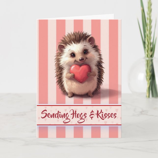 Tarjeta Cute erizo de San Valentín cerdos y besos (Anverso)