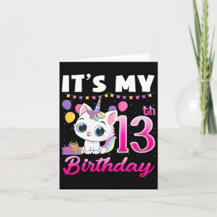 Tarjeta Cute es mi 13 cumpleaños, gato, unicornio, de 13 a