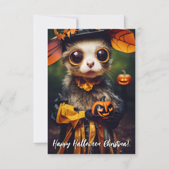 Tarjeta Cute estilo hecho a mano Calabaza de otoño Gato Ha (Anverso)