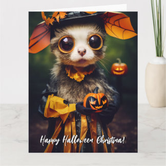 Tarjeta Cute estilo hecho a mano Calabaza de otoño Gato Ha