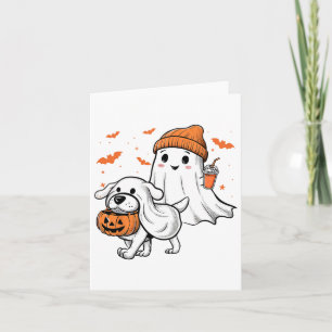 Tarjeta Cute fantasma Walking Dog Coquette Bow Perro Hallo