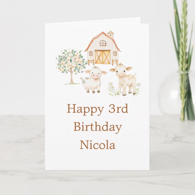 Tarjeta Cute Farm Barn Cows Birthday Party (Anverso)