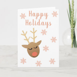 Tarjeta Cute Felices Fiestas Renos Oro Rosa