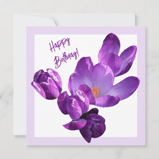 Tarjeta Cute Feliz cumpleaños bonito crocus morado floral (Anverso)