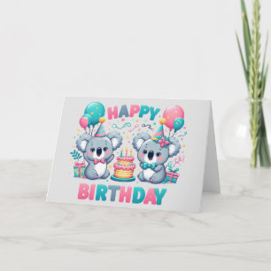 Tarjeta Cute Feliz Cumpleaños Koala Bears